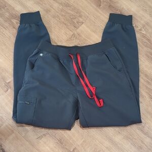 Fig's Women's Black Scrub Pants with Red Drawstring